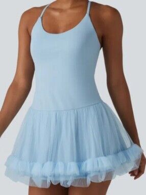 NWT Halara blue, frilly activewear dress, large